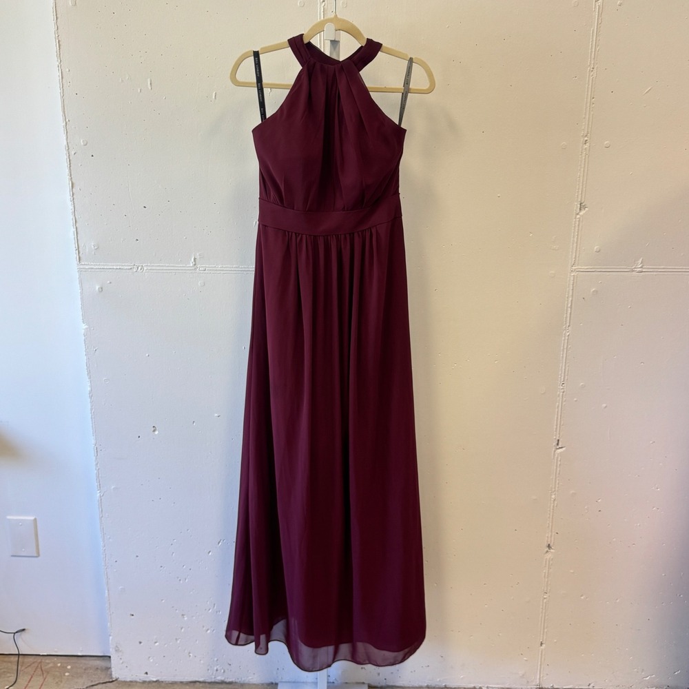 Bill Levkoff Burgundy Halter‎ Pleated Chiffon Bridesmaid Formal Gown Dress 8